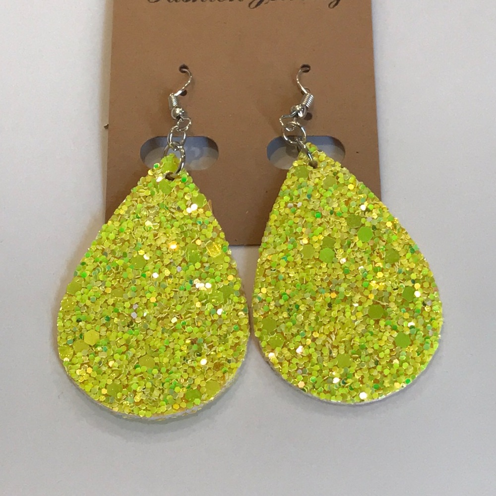 🆕Neon Yellow Glitter Teardrop Earrings